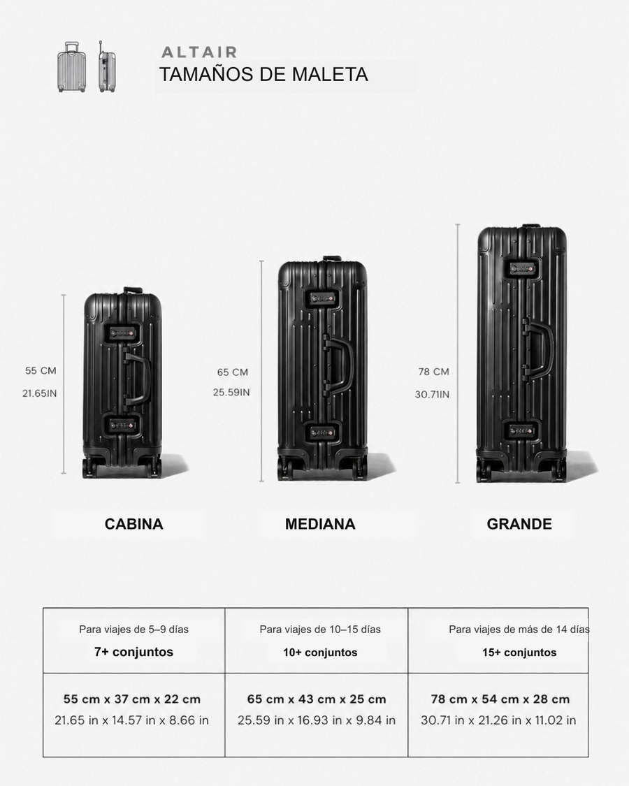 Tabla de medidas de la maleta de cabina ALTAIR Original negra